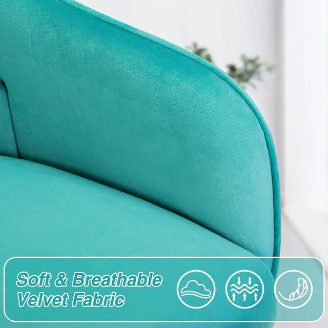 Alt view image 4 of 7 - VANSPACE Velvet Desk Chair Vanity Chair for Makeup with Wheels and Back Home Office Chair Adjustable Rolling Swivel Chair for Bedroom Vanity Room Green