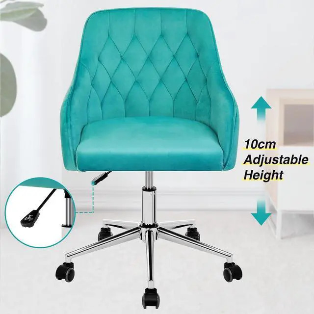 Alt view image 6 of 7 - VANSPACE Velvet Desk Chair Vanity Chair for Makeup with Wheels and Back Home Office Chair Adjustable Rolling Swivel Chair for Bedroom Vanity Room Green