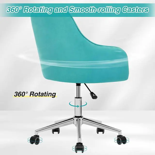 Alt view image 7 of 7 - VANSPACE Velvet Desk Chair Vanity Chair for Makeup with Wheels and Back Home Office Chair Adjustable Rolling Swivel Chair for Bedroom Vanity Room Green