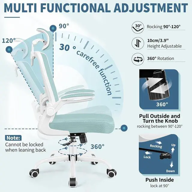 Alt view image 6 of 7 - FelixKing Ergonomic Office Chair, Headrest Desk Chair Office Chair with Adjustable Lumbar Support, Home Office Swivel Task Chair with High Back and Armrest, Adjustable Height Gaming Chair(Light Blue)