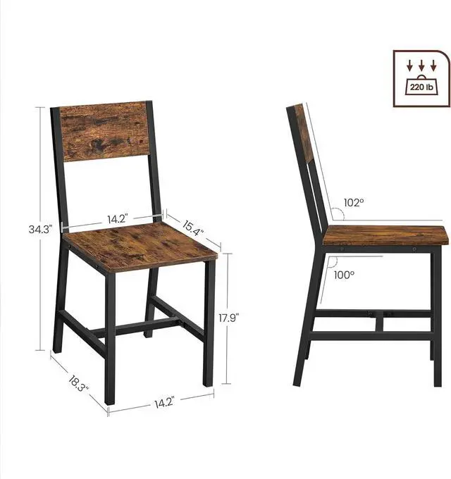 Alt view image 2 of 7 - VASAGLE Dining Chair Set of 2, Rustic Wood Chairs with Metal Steel Frame, Easy to Assemble, Comfortable Seat, Modern Farmhouse Chair for Kitchen, Bedroom, Living Room, Rustic Brown and Ink Black