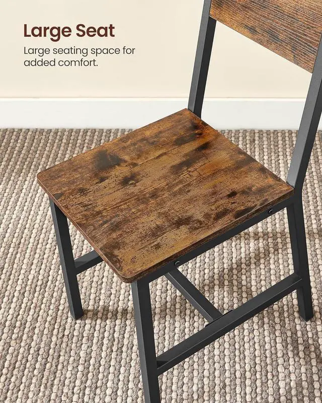 Alt view image 7 of 7 - VASAGLE Dining Chair Set of 2, Rustic Wood Chairs with Metal Steel Frame, Easy to Assemble, Comfortable Seat, Modern Farmhouse Chair for Kitchen, Bedroom, Living Room, Rustic Brown and Ink Black