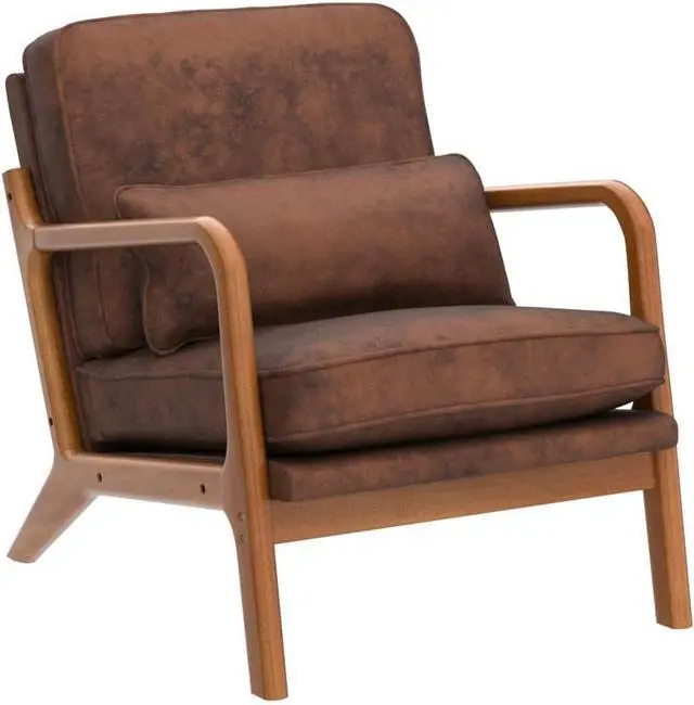 Alt view image 4 of 7 - Accent Chair for Living Room, Mid-Century Modern Upholstered Armchair with Pillow,Reading Arm Chair,Comfy Accent Chair for Bedroom