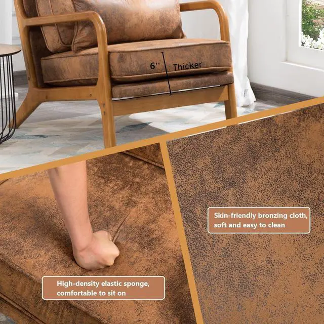 Alt view image 5 of 7 - Accent Chair for Living Room, Mid-Century Modern Upholstered Armchair with Pillow,Reading Arm Chair,Comfy Accent Chair for Bedroom