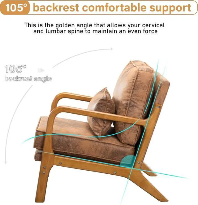 Alt view image 7 of 7 - Accent Chair for Living Room, Mid-Century Modern Upholstered Armchair with Pillow,Reading Arm Chair,Comfy Accent Chair for Bedroom