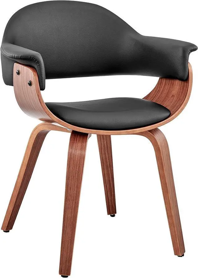 Main image of Armen Living Adalyn Faux Leather and Wood Dining Room Accent Chair, Black/Walnut 19D x 25W x 30H in