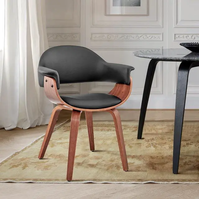 Alt view image 2 of 7 - Armen Living Adalyn Faux Leather and Wood Dining Room Accent Chair, Black/Walnut 19D x 25W x 30H in
