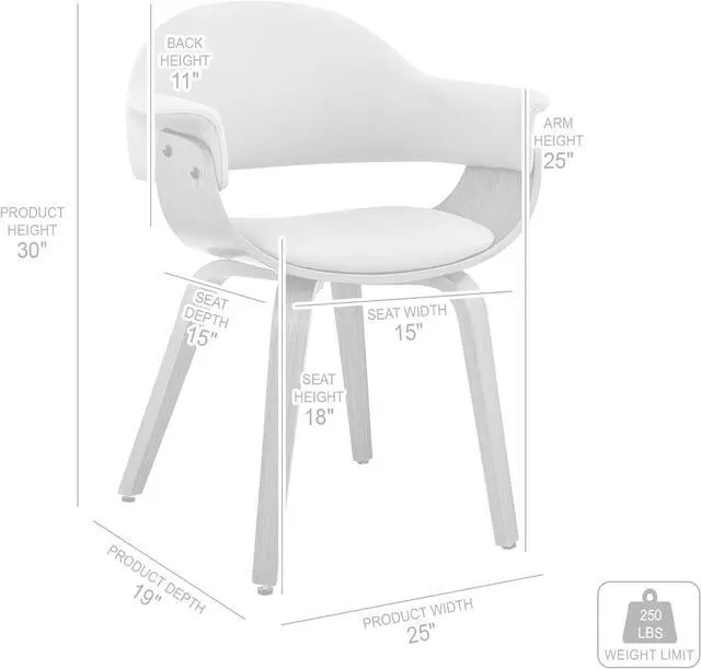 Alt view image 3 of 7 - Armen Living Adalyn Faux Leather and Wood Dining Room Accent Chair, Black/Walnut 19D x 25W x 30H in