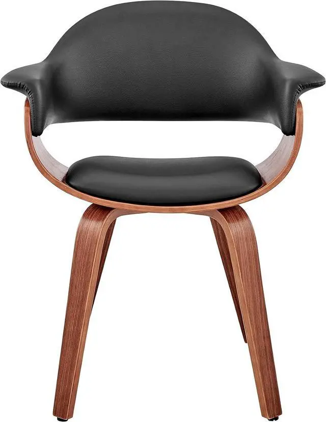 Alt view image 4 of 7 - Armen Living Adalyn Faux Leather and Wood Dining Room Accent Chair, Black/Walnut 19D x 25W x 30H in