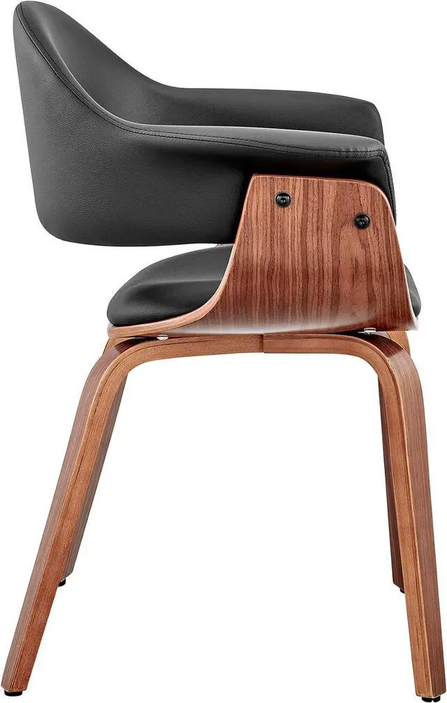 Alt view image 5 of 7 - Armen Living Adalyn Faux Leather and Wood Dining Room Accent Chair, Black/Walnut 19D x 25W x 30H in