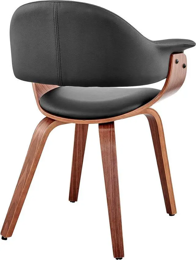 Alt view image 6 of 7 - Armen Living Adalyn Faux Leather and Wood Dining Room Accent Chair, Black/Walnut 19D x 25W x 30H in