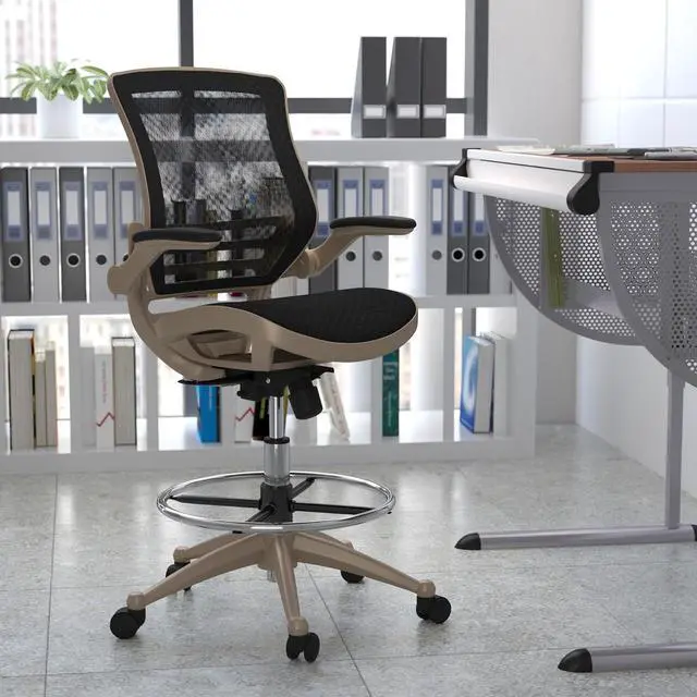 Alt view image 2 of 7 - Flash Furniture Waylon Mid-Back Swivel Office Chair with Adjustable Foot Ring and Seat Height, Ergonomic Mesh Chair with Armrests, Black/Gold