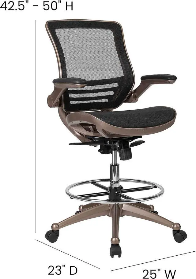 Alt view image 3 of 7 - Flash Furniture Waylon Mid-Back Swivel Office Chair with Adjustable Foot Ring and Seat Height, Ergonomic Mesh Chair with Armrests, Black/Gold