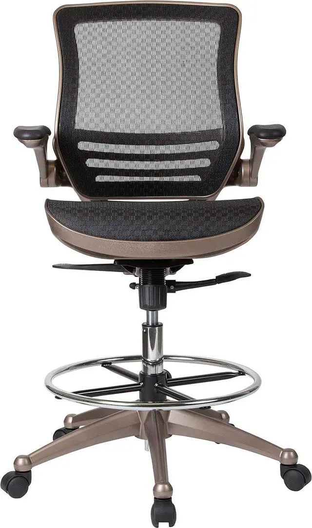 Alt view image 7 of 7 - Flash Furniture Waylon Mid-Back Swivel Office Chair with Adjustable Foot Ring and Seat Height, Ergonomic Mesh Chair with Armrests, Black/Gold