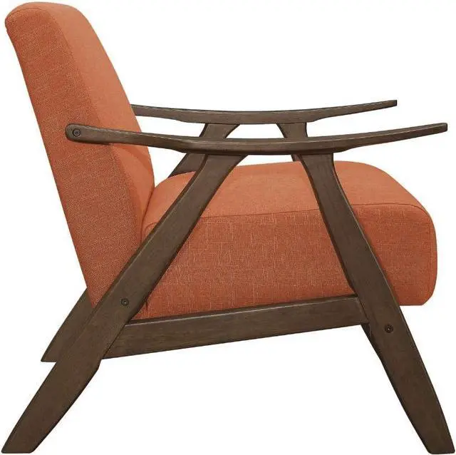 Alt view image 5 of 7 - Lexicon Mid Century Modern Accent Chair with Solid Wood Frame in Walnut Finish, Upholstered Living Room Lounge Arm Chair, Thick and Comfy Innerspring Seat Cushion, Linen-Look Fabric, Orange