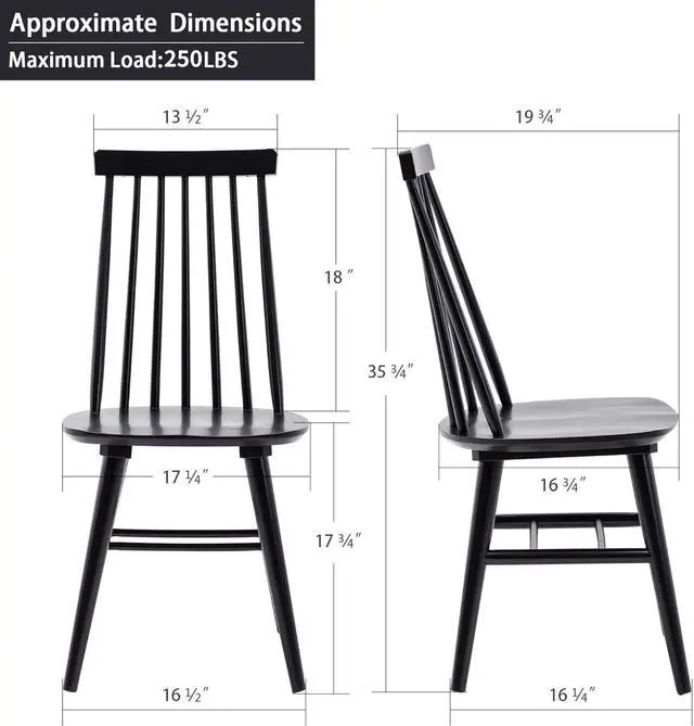 Alt view image 3 of 7 - DUHOME Dining Chairs Set of 2, Wood Dining Room Chairs Slat Back Kitchen Room Chair Windsor Chairs, Black