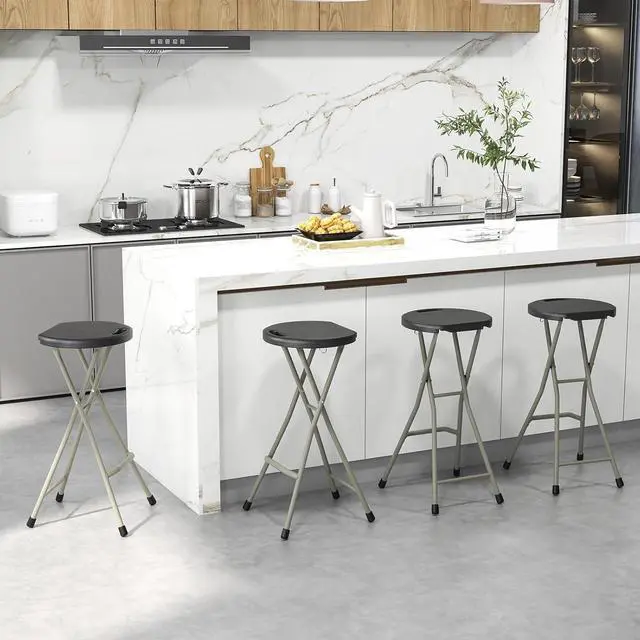 Alt view image 2 of 7 - GYMAX Folding Stool, 28in Portable Collapsible Bar Stool with Handle & Steel Frame, 330lbs Sturdy Foldable Lightweight Metal Chair for Outdoor/Indoor Kitchen Home Bar, Assembly Free (Set of 1, 28inch)