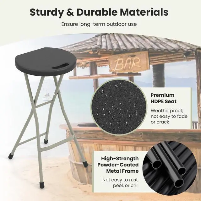 Alt view image 6 of 7 - GYMAX Folding Stool, 28in Portable Collapsible Bar Stool with Handle & Steel Frame, 330lbs Sturdy Foldable Lightweight Metal Chair for Outdoor/Indoor Kitchen Home Bar, Assembly Free (Set of 1, 28inch)