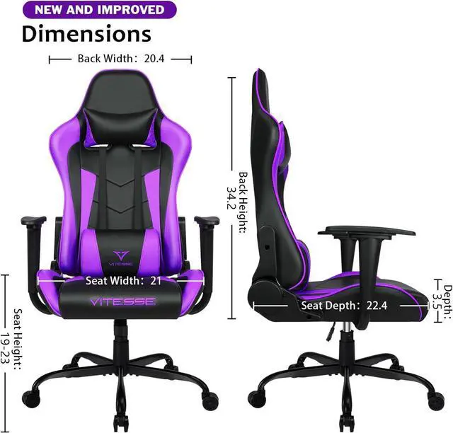 Alt view image 3 of 7 - VIT Ergonomic Gaming Chair for Teens, 330 lbs PC Computer Gamer Chair Adults, Racing Gaming Office Chair, Silla Gamer Height Adjustable Swivel Chair with Lumbar Support and Headrest