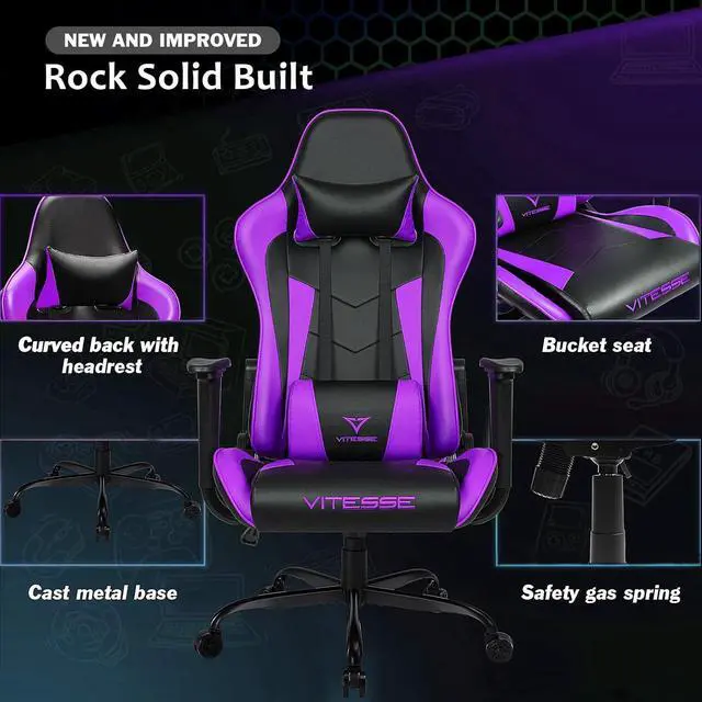 Alt view image 4 of 7 - VIT Ergonomic Gaming Chair for Teens, 330 lbs PC Computer Gamer Chair Adults, Racing Gaming Office Chair, Silla Gamer Height Adjustable Swivel Chair with Lumbar Support and Headrest