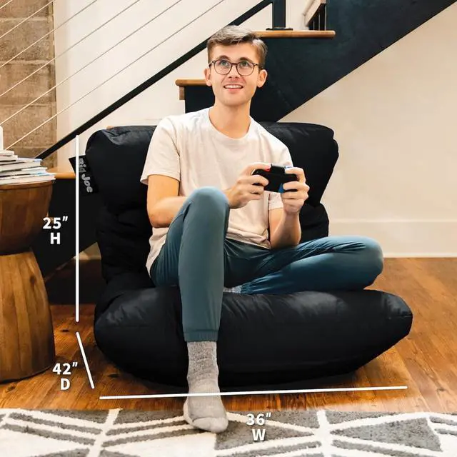 Alt view image 4 of 7 - Big Joe Roma Bean Bag Chair, Black Smartmax, Durable Polyester Nylon Blend, 3 feet