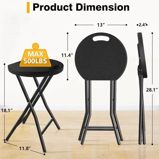 Alt view image 2 of 7 - TAVR Furniture Portable Folding Chair with Handle, Heavy Duty Round Fold Stool Chair with 500lbs Capacity for Adults, 18 Inch Foldable Stool for Dorm, Kitchen, Vanity, Church and Outdoor use