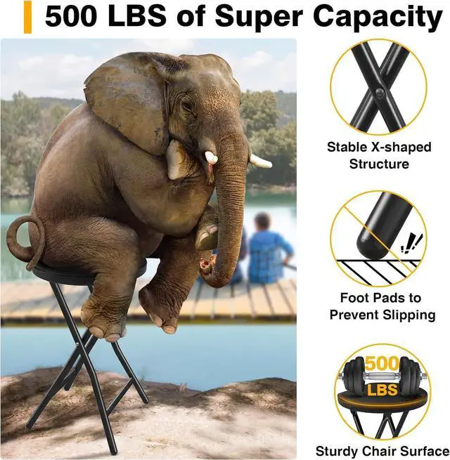 Alt view image 3 of 7 - TAVR Furniture Portable Folding Chair with Handle, Heavy Duty Round Fold Stool Chair with 500lbs Capacity for Adults, 18 Inch Foldable Stool for Dorm, Kitchen, Vanity, Church and Outdoor use
