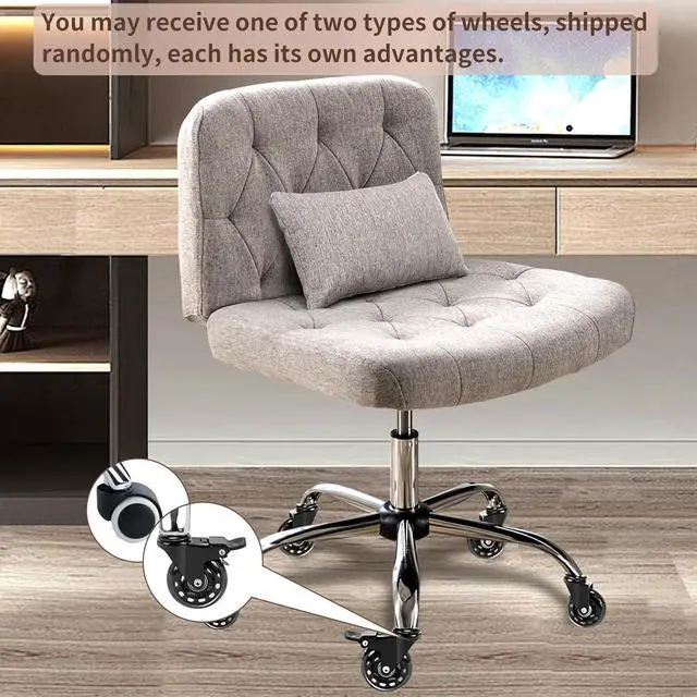 Alt view image 6 of 7 - Criss Cross Chair with Rubber Wheels, Armless Office Desk Chair with Lumbar Pillow, Wide Comfy Vanity Rolling Swivel Modern Comfortable Fabric Computer Task Chairs for Home Office (Grey)
