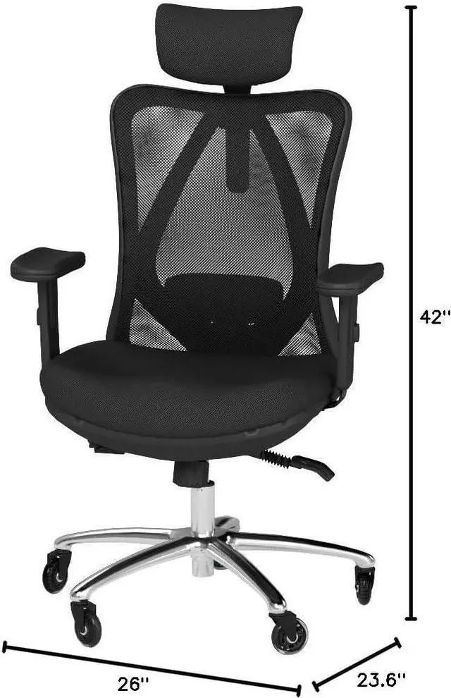 Alt view image 3 of 7 - Duramont Ergonomic Office Chair - Adjustable Desk Chair with Lumbar Support and Rollerblade Wheels - High Back Chairs with Breathable Mesh - Thick Seat Cushion, Head, and Arm Rests - Reclines