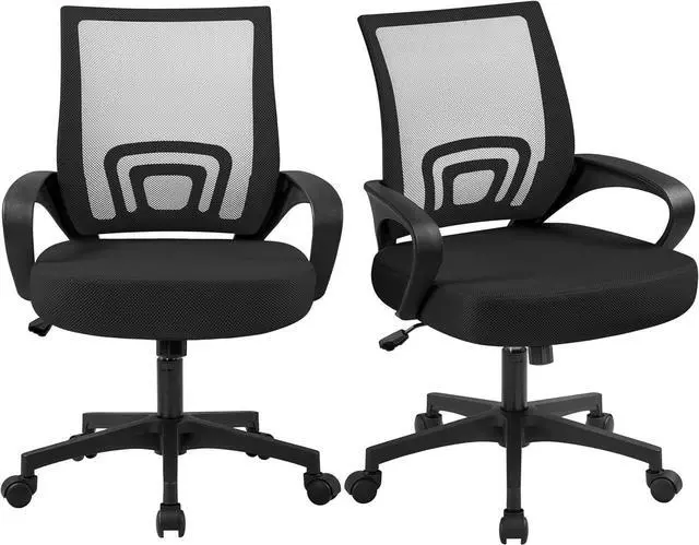 Main image of Yaheetech Office Chair Mid Back Swivel Lumbar Support Desk Chair, Height Adjustable Computer Ergonomic Mesh Chair with Armrest Black, 2-Pack