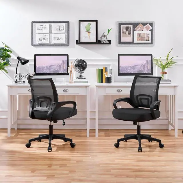 Alt view image 2 of 7 - Yaheetech Office Chair Mid Back Swivel Lumbar Support Desk Chair, Height Adjustable Computer Ergonomic Mesh Chair with Armrest Black, 2-Pack