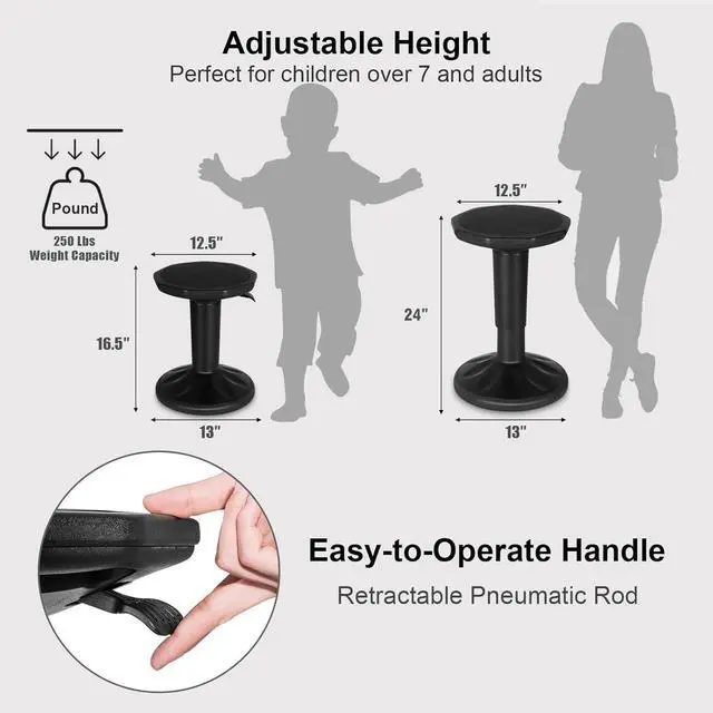 Alt view image 3 of 7 - Giantex Wobble Stools for Classroom Seating, Wiggle Stool with Adjustable Height, 24 Inch Active Learning Stool, Sitting Balance Chair for School, Office Stand Up, Flexible Seating Wobble Chair(Black)