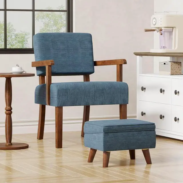 Alt view image 6 of 7 - Accent Chair Set of 2 with Table, Living Room Chairs with Soft Seat and Armrests for Living Room Bedroom Reading Room Waiting Room, Lake Blue (AC01)