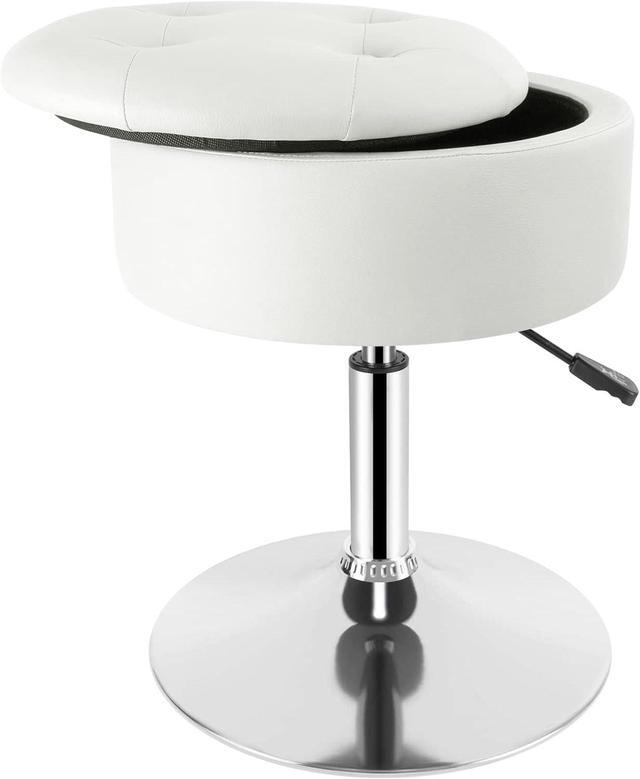 Main image of Vanity Stool with Storage, Makeup Room Seat Chair, Adjustable Height 17.9" to 24.4", PU Leather Round Vanity Chair with Removable Tray, Bathroom, Bedroom, Office, 360° Swivel Stool, White