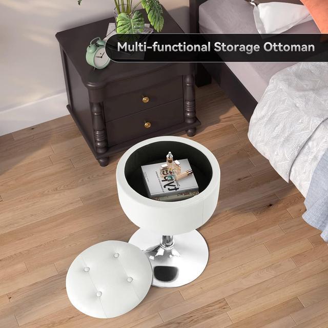 Alt view image 5 of 7 - Vanity Stool with Storage, Makeup Room Seat Chair, Adjustable Height 17.9" to 24.4", PU Leather Round Vanity Chair with Removable Tray, Bathroom, Bedroom, Office, 360° Swivel Stool, White