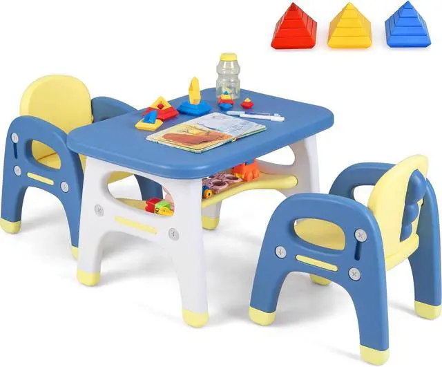 Main image of Costzon Kids Table and Chair Set w/Montessori Toys, Kids Activity Table w/Storage Shelf, Building Blocks, Cute Dinosaur Shape Chair, Easy to Clean, Preschool, Kindergarten (Table and 2 Chairs)