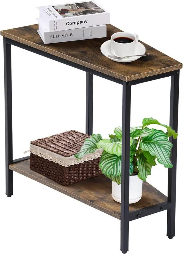 Main image of Wedge End Table - Narrow Triangle End Table - Recliner Table with Storage - Corner Tables for Living Room - Chair Side Tables for Small Spaces - Rectangle Magazine Rack Table - Tall Slim Side Table