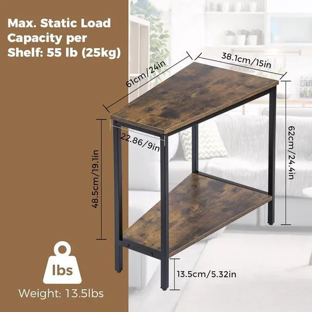 Alt view image 3 of 7 - Wedge End Table - Narrow Triangle End Table - Recliner Table with Storage - Corner Tables for Living Room - Chair Side Tables for Small Spaces - Rectangle Magazine Rack Table - Tall Slim Side Table