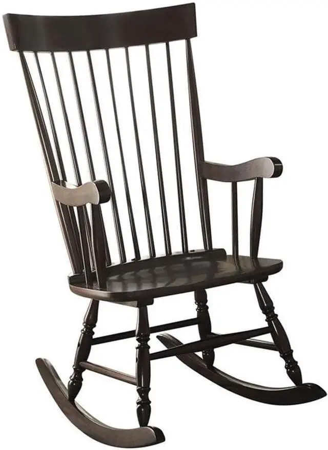 Main image of Acme Arlo Wooden Rocking Chair with Spindle Back and Recessed Armrest in Black