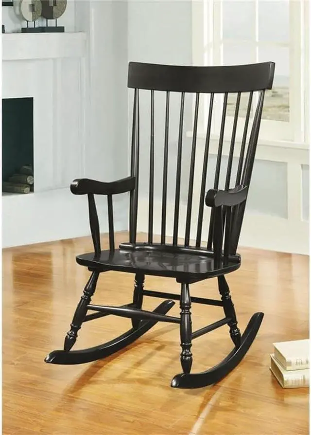 Alt view image 2 of 7 - Acme Arlo Wooden Rocking Chair with Spindle Back and Recessed Armrest in Black