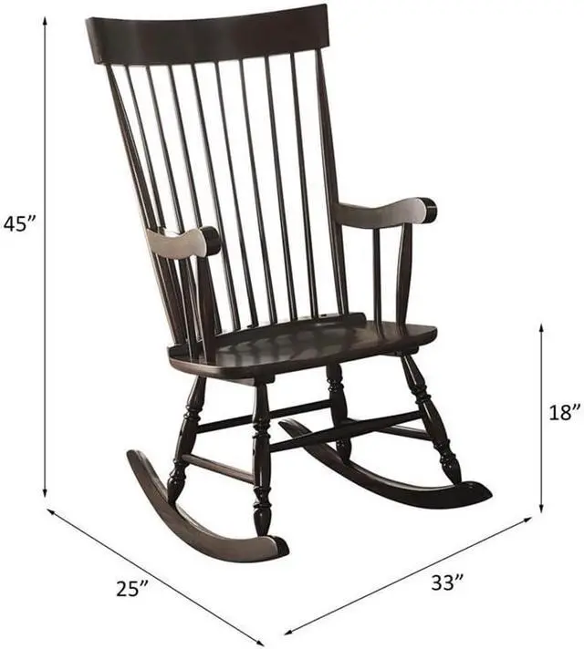 Alt view image 3 of 7 - Acme Arlo Wooden Rocking Chair with Spindle Back and Recessed Armrest in Black