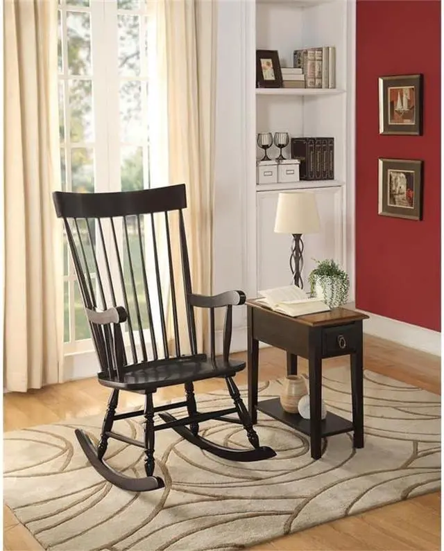 Alt view image 4 of 7 - Acme Arlo Wooden Rocking Chair with Spindle Back and Recessed Armrest in Black