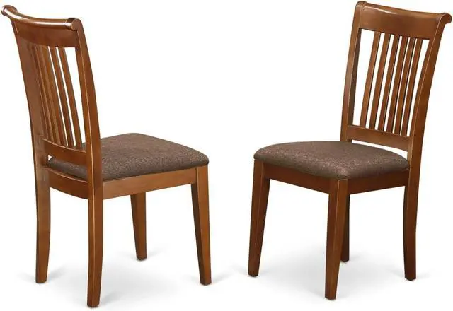 Main image of East West Furniture POC-SBR-C Portland Dining Chairs - Linen Fabric Upholstered Wooden Chairs, Set of 2, Saddle Brown