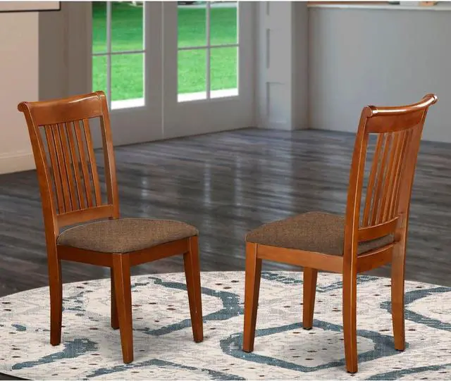 Alt view image 2 of 4 - East West Furniture POC-SBR-C Portland Dining Chairs - Linen Fabric Upholstered Wooden Chairs, Set of 2, Saddle Brown