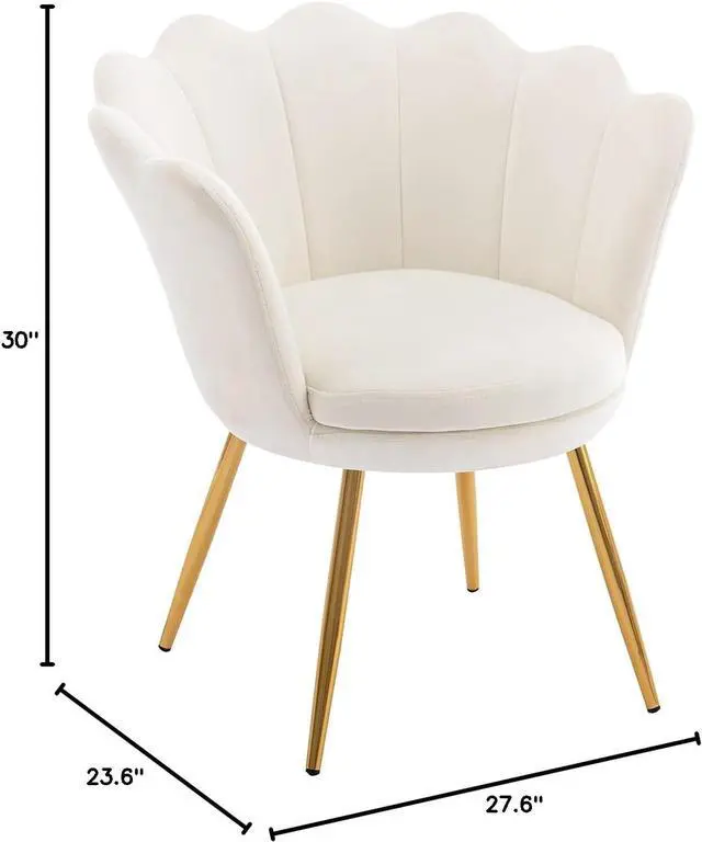 Alt view image 3 of 7 - chairus Small Accent Chair for Living Room, Velvet Gold Cute Vanity Chair with Back for Makeup Room, Upholstered Shell Shaped Office Guest Modern Chair Arm Chair, Cream White
