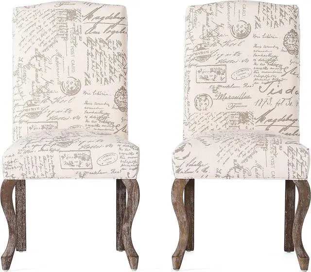 Main image of Christopher Knight Home CKH Crown Top French Script Fabric Dining Chairs, 2-Pcs Set, Beige / Script