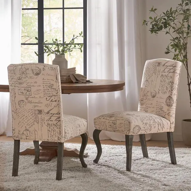 Alt view image 2 of 7 - Christopher Knight Home CKH Crown Top French Script Fabric Dining Chairs, 2-Pcs Set, Beige / Script