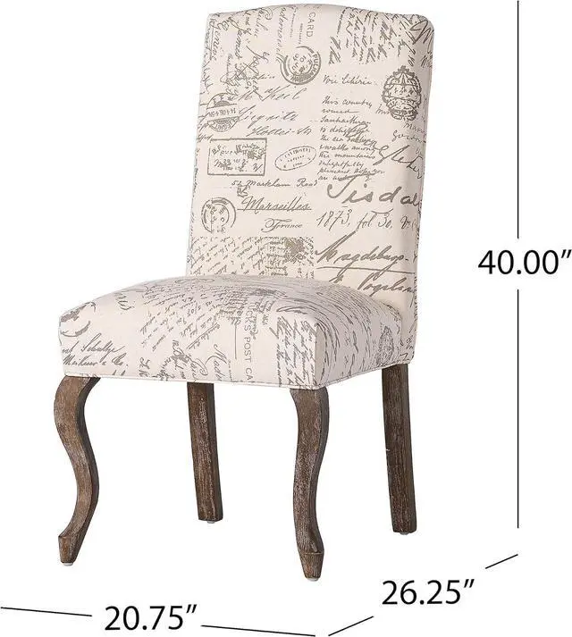 Alt view image 3 of 7 - Christopher Knight Home CKH Crown Top French Script Fabric Dining Chairs, 2-Pcs Set, Beige / Script