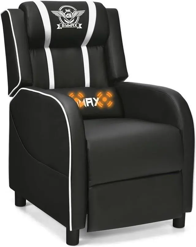 Main image of GYMAX Gaming Recliner, Massage Gaming Chair w/Adjustable Footrest, Remote Control & Side Pocket, Ergonomic Game Lounge Chair, Racing Style Single Theater Seat Game Sofa for Adults (White)