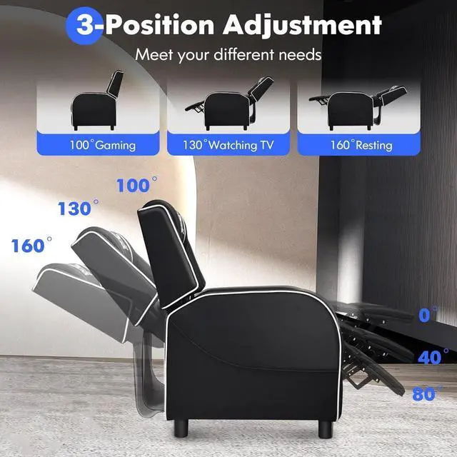 Alt view image 5 of 7 - GYMAX Gaming Recliner, Massage Gaming Chair w/Adjustable Footrest, Remote Control & Side Pocket, Ergonomic Game Lounge Chair, Racing Style Single Theater Seat Game Sofa for Adults (White)